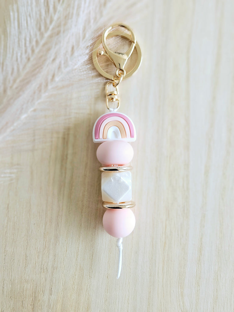 Soft Pink Rainbow & Pearl Keyring