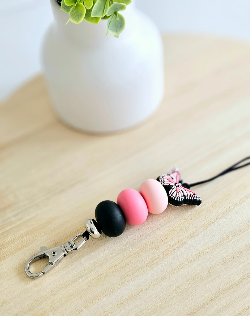 Pink & Black Butterfly Lanyard