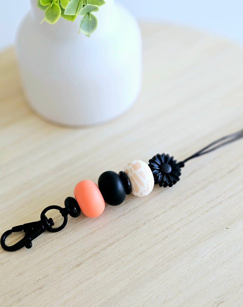 Black & Coral Daisy Lanyard