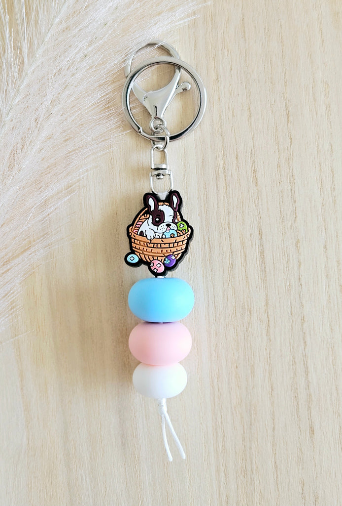 Blue Easter Frenchie Keyring