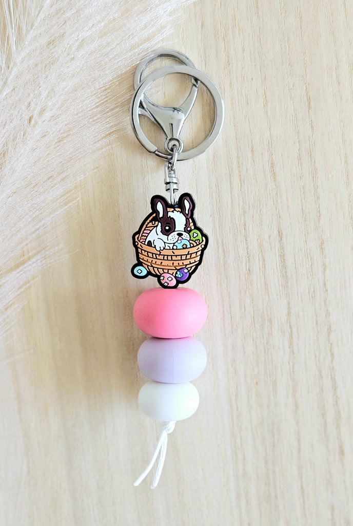 Pink Easter Frenchie Keyring