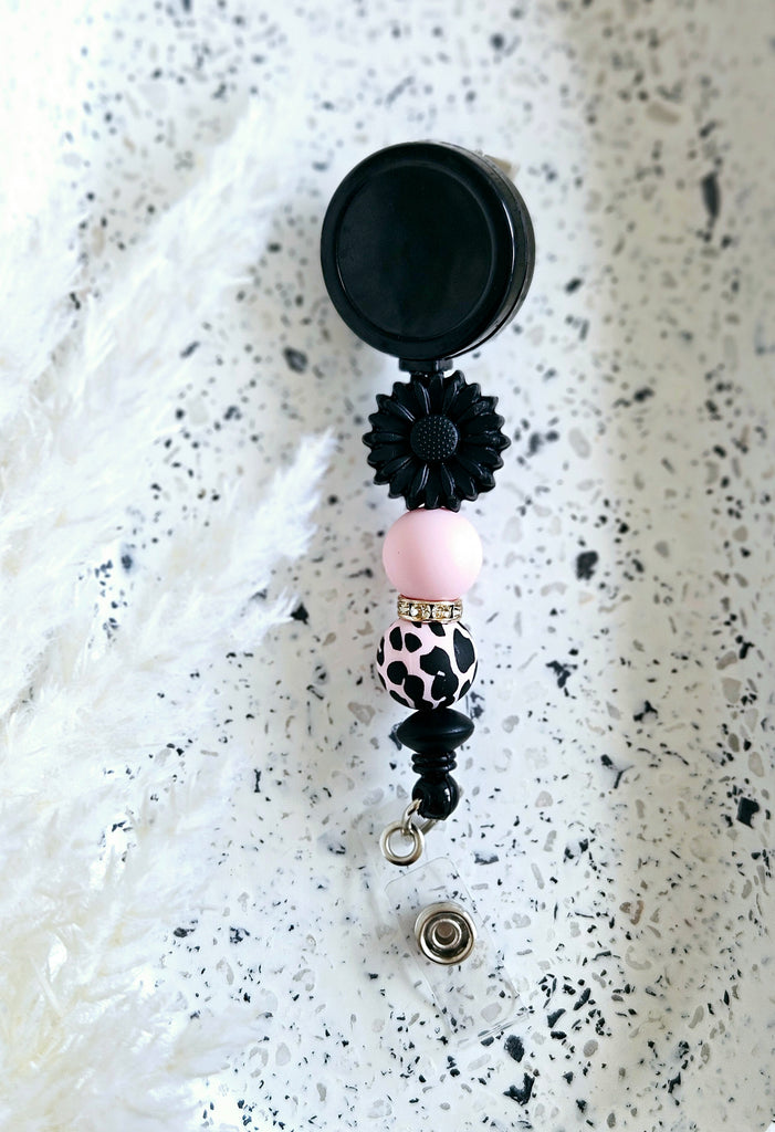 Black Daisy Badge Reel