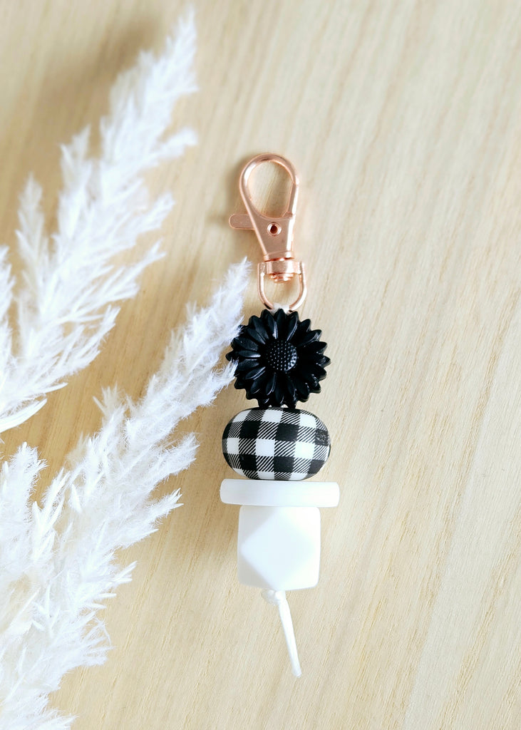 Black Daisy Gingham Mini Keyring