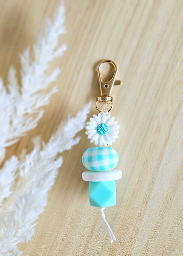 Aqua Daisy Gingham Mini Keyring