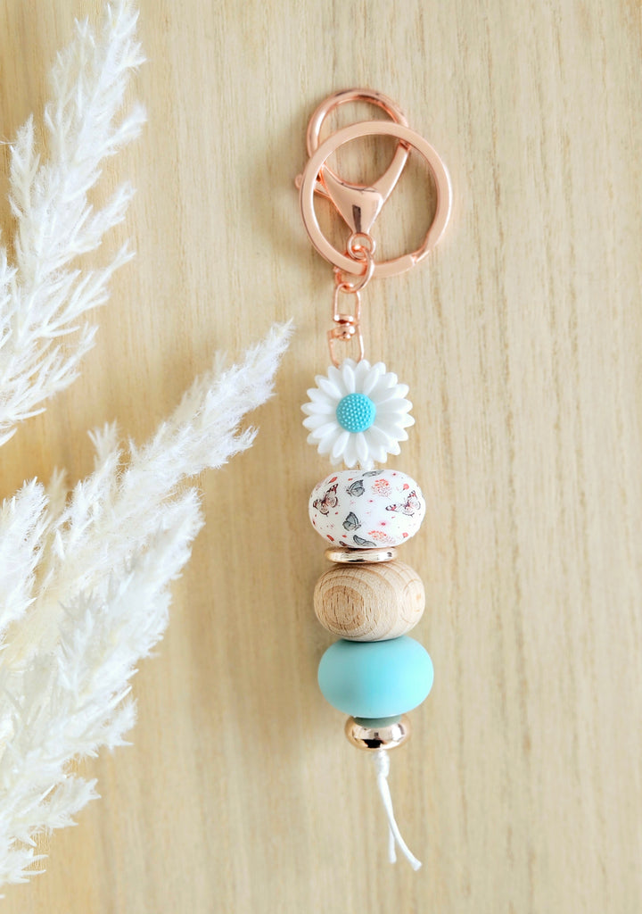 Aqua Daisy & Butterflies Keyring