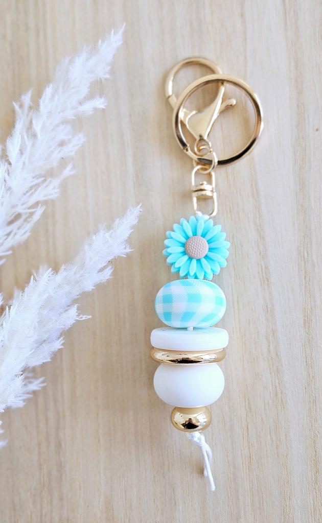 Aqua Daisy Gingham Keyring