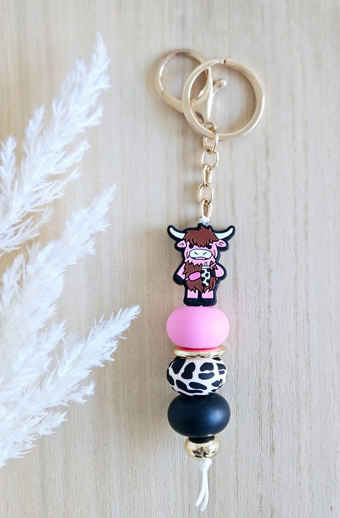 Pink highland cow keyring